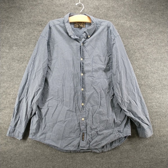 Abercrombie & Fitch Men's Button-Down Shirt Blue White Large Long Sleeve Check - Picture 2 of 12